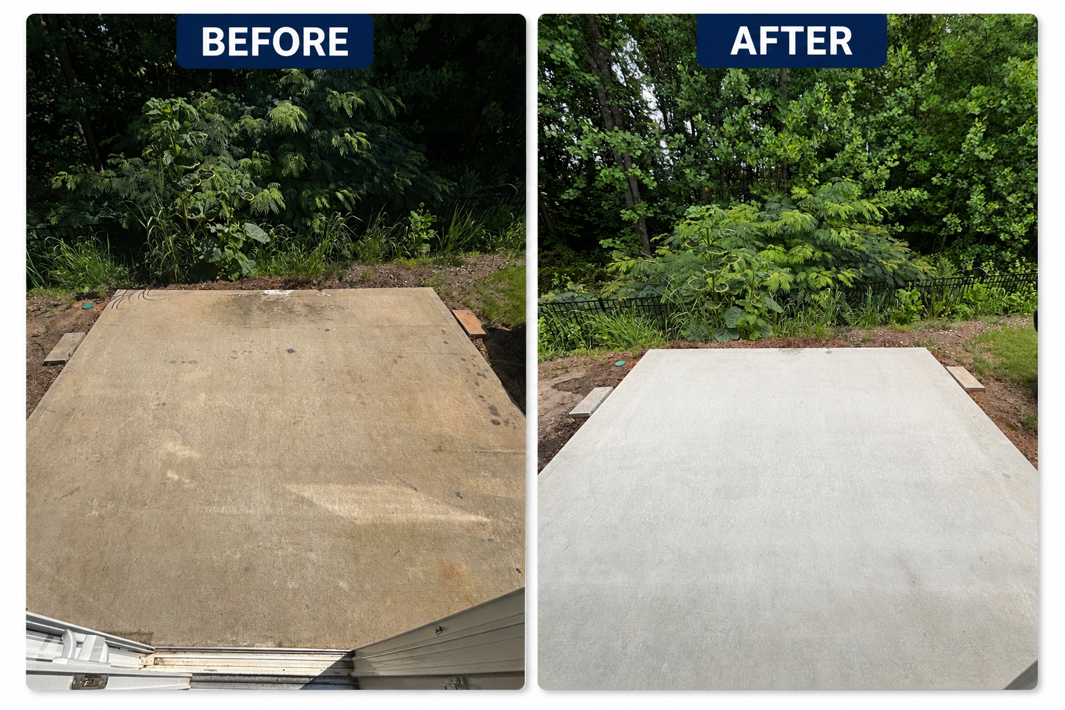 Before and after of a driveway restored by Neighborhood Pressure Washing