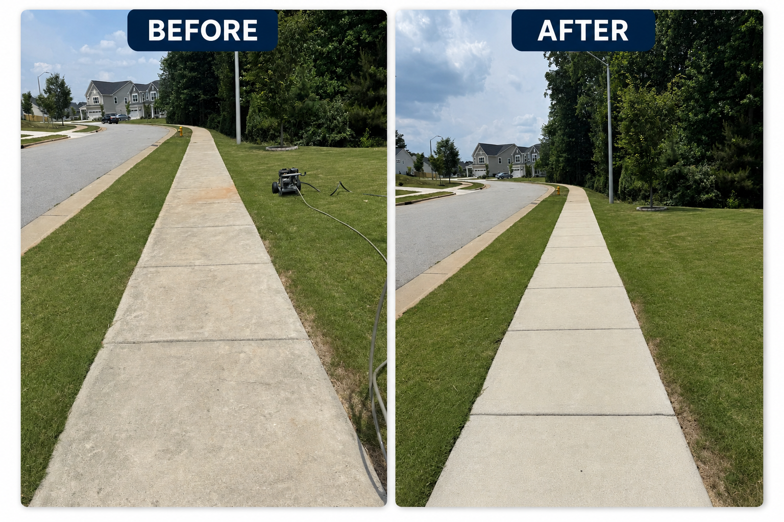 Before and after of a concrete surface restored by Neighborhood Pressure Washing